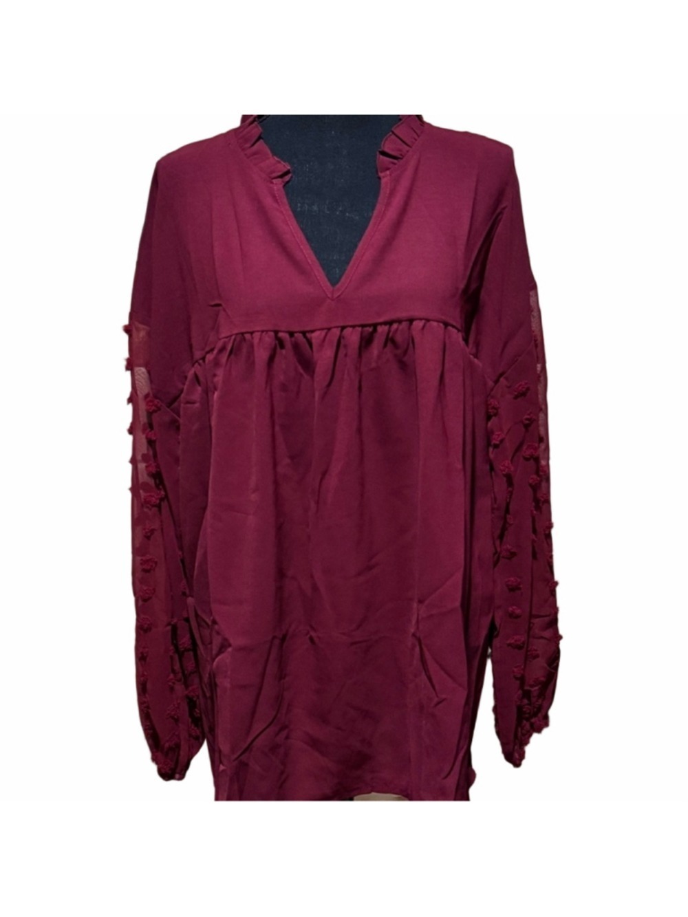 Clarisbelle Women V Neck Top Wine XL